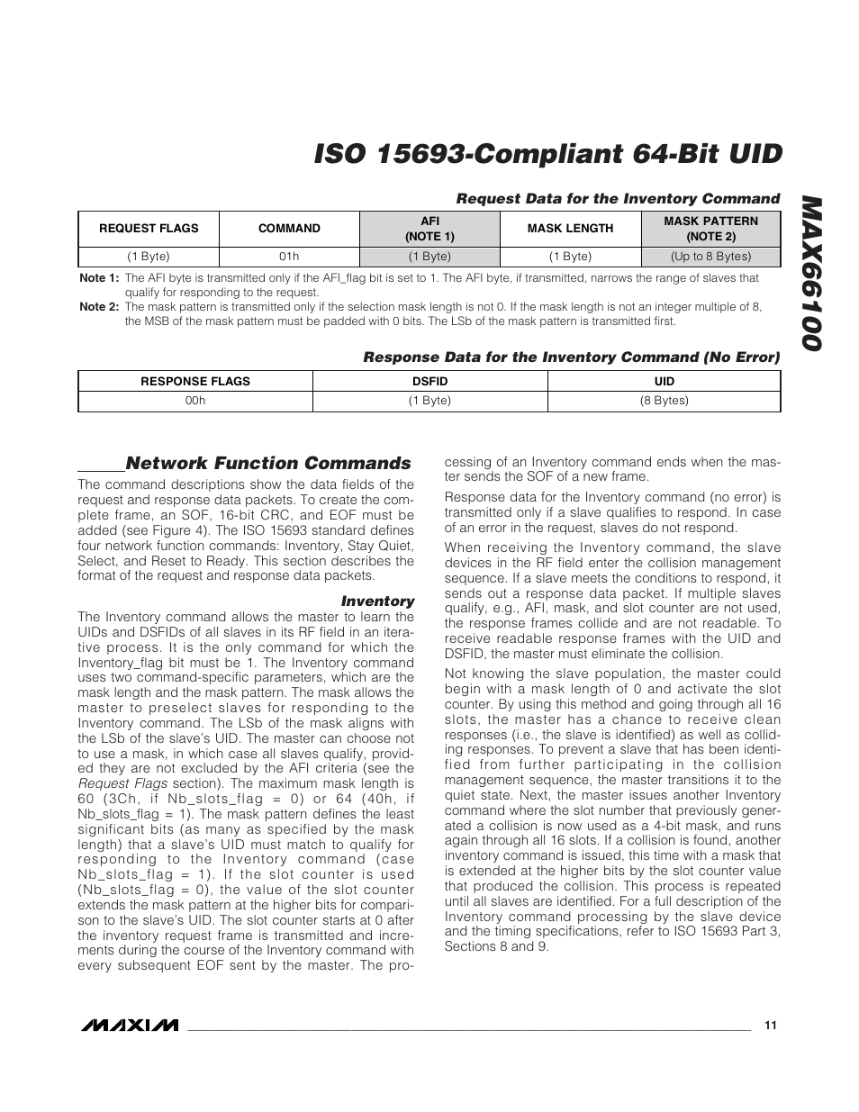 Network function commands | Rainbow Electronics MAX66100 User Manual | Page 11 / 16
