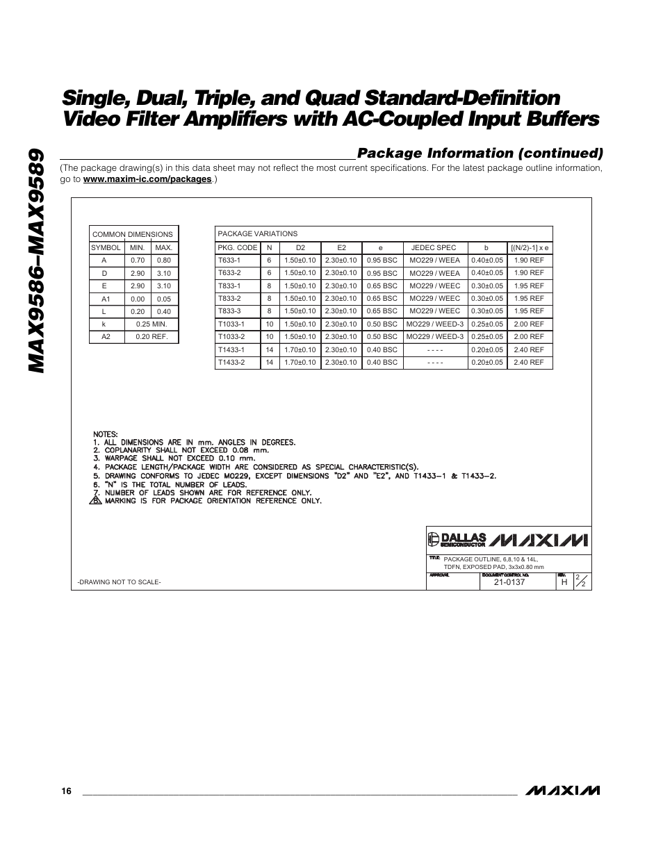 Package information (continued) | Rainbow Electronics MAX9589 User Manual | Page 16 / 24