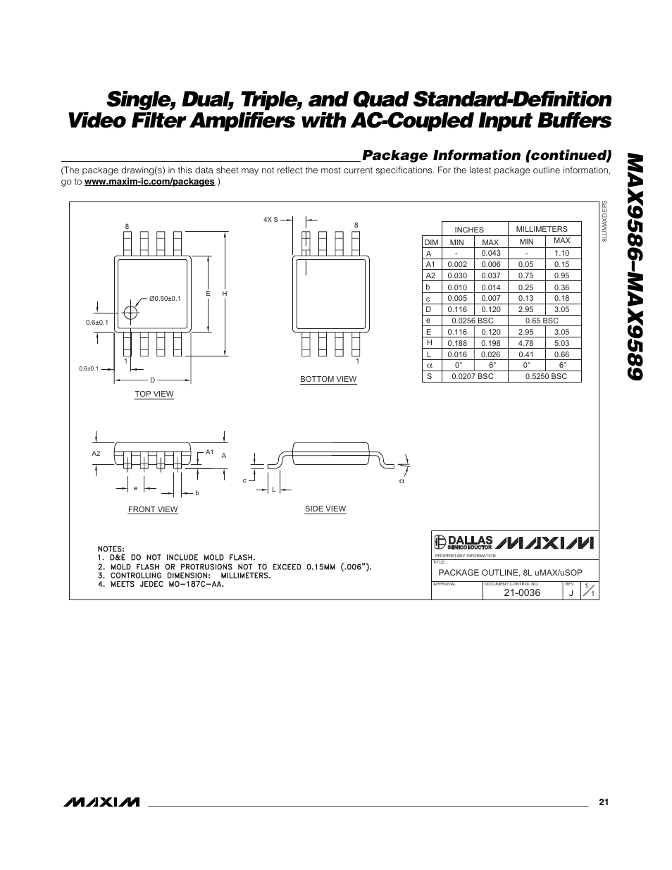 Package information (continued) | Rainbow Electronics MAX9589 User Manual | Page 21 / 24