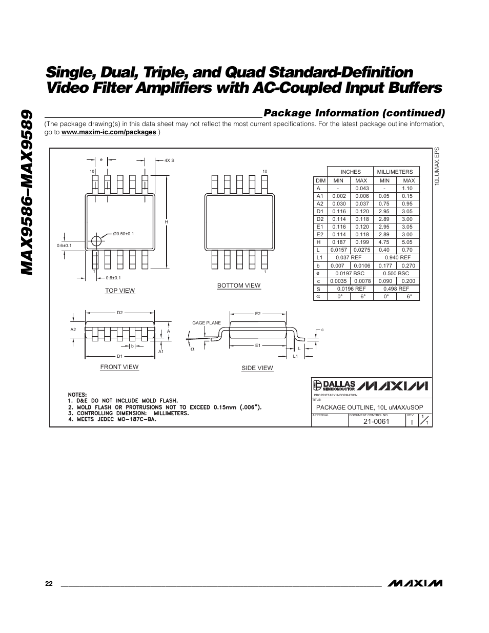 Package information (continued) | Rainbow Electronics MAX9589 User Manual | Page 22 / 24