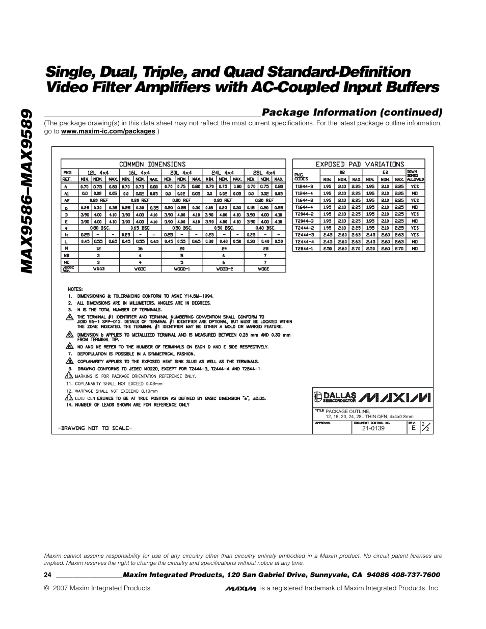 Package information (continued) | Rainbow Electronics MAX9589 User Manual | Page 24 / 24