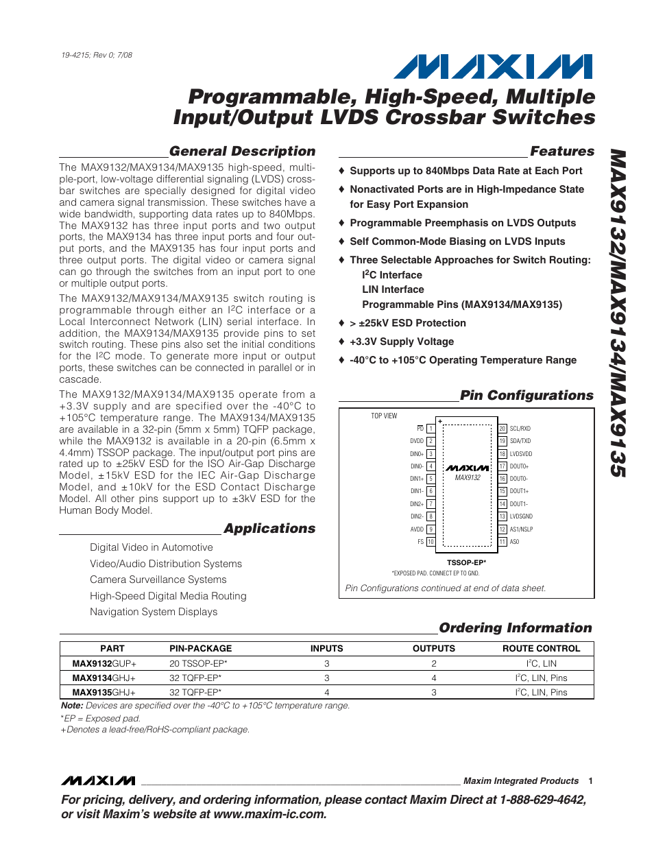 Rainbow Electronics MAX9135 User Manual | 19 pages