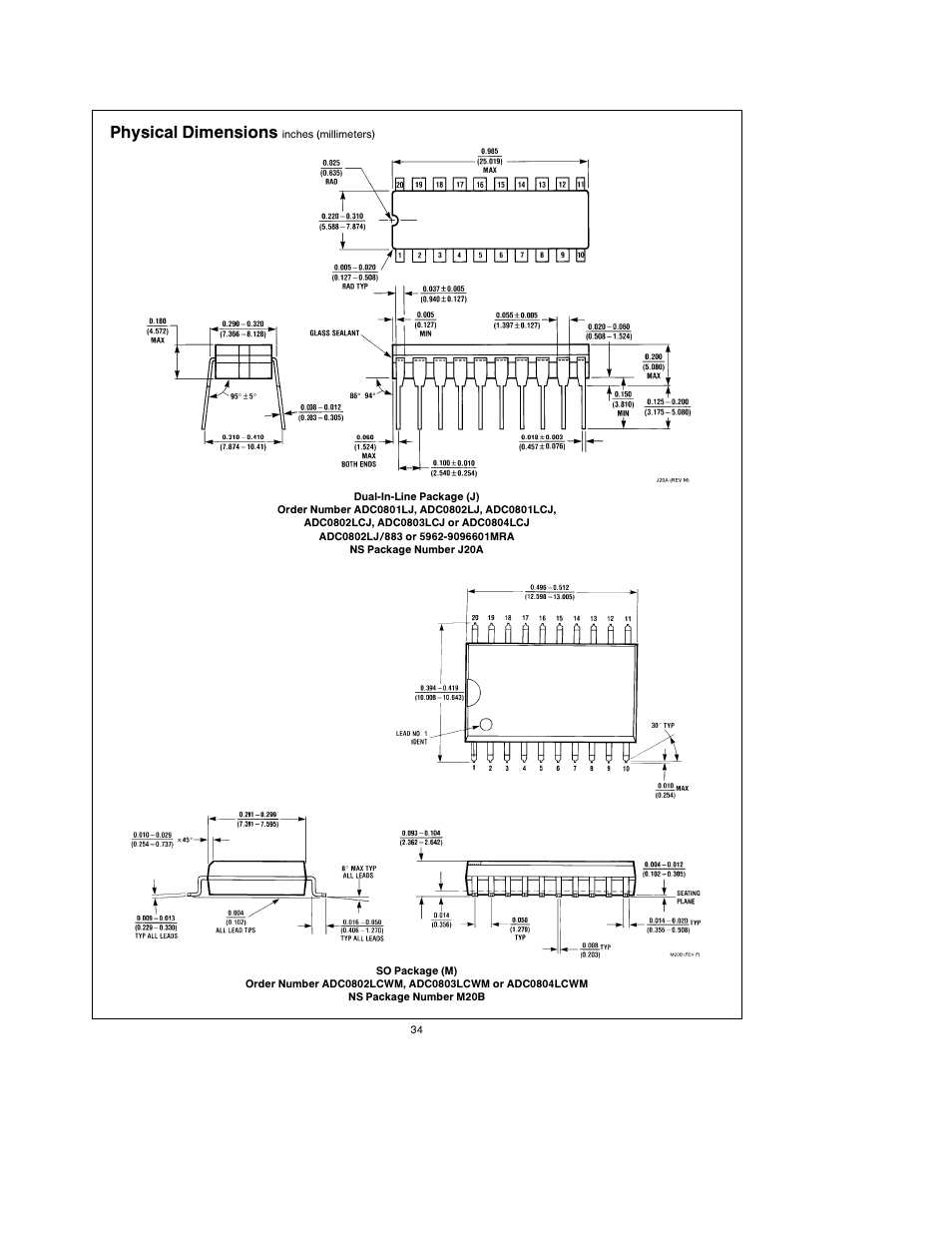 Physical dimensions | Rainbow Electronics АDC0805 User Manual | Page 34 / 36