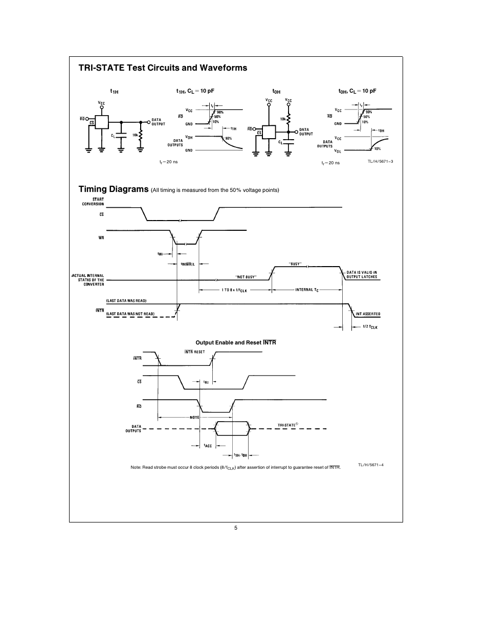 Tri-state test circuits and waveforms, Timing diagrams | Rainbow Electronics АDC0805 User Manual | Page 5 / 36