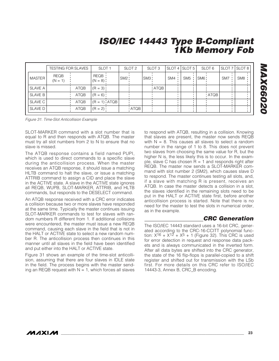 Crc generation | Rainbow Electronics MAX66020 User Manual | Page 23 / 25