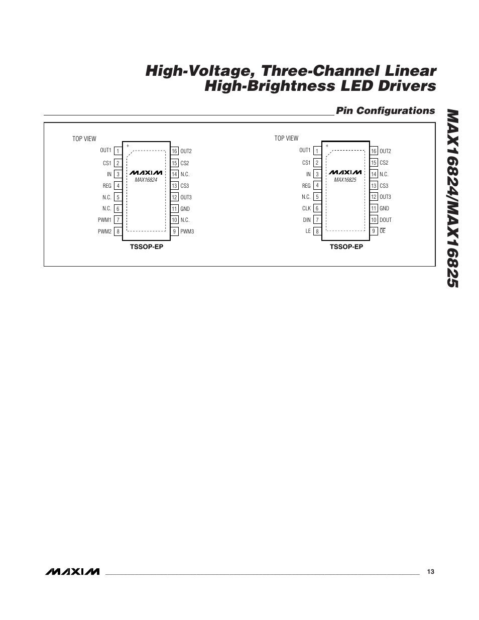 Pin configurations | Rainbow Electronics MAX16825 User Manual | Page 13 / 15