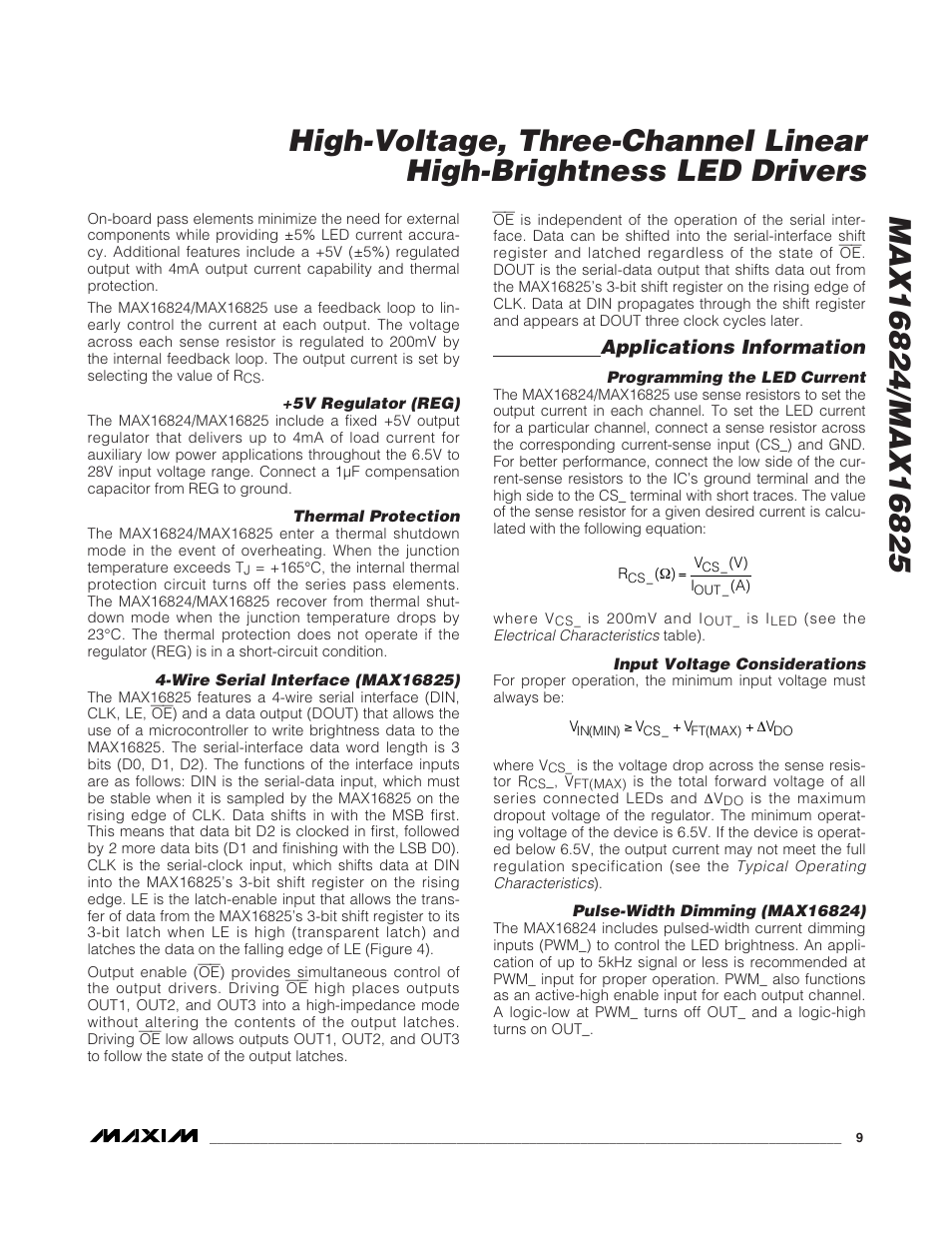 Applications information | Rainbow Electronics MAX16825 User Manual | Page 9 / 15