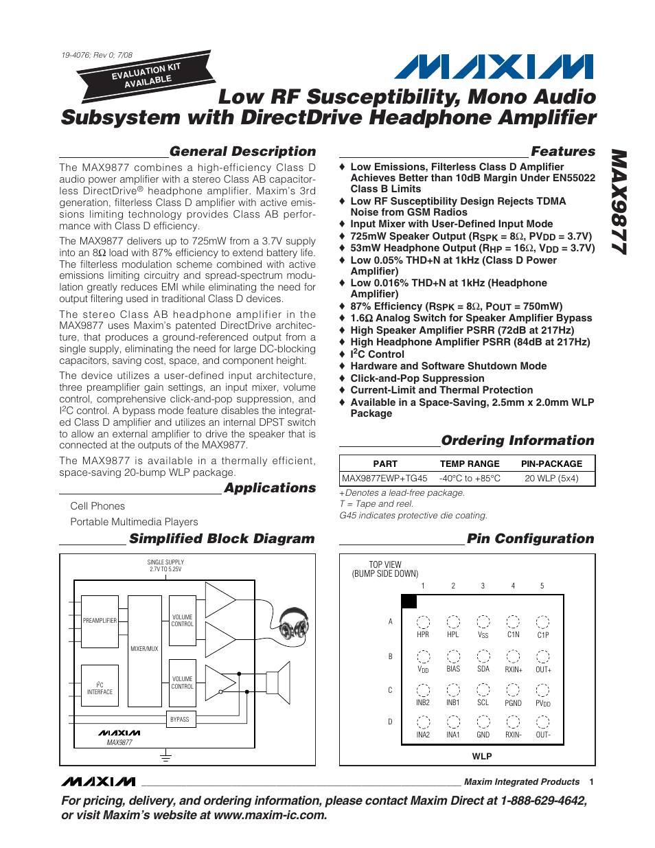 Rainbow Electronics MAX9877 User Manual | 30 pages