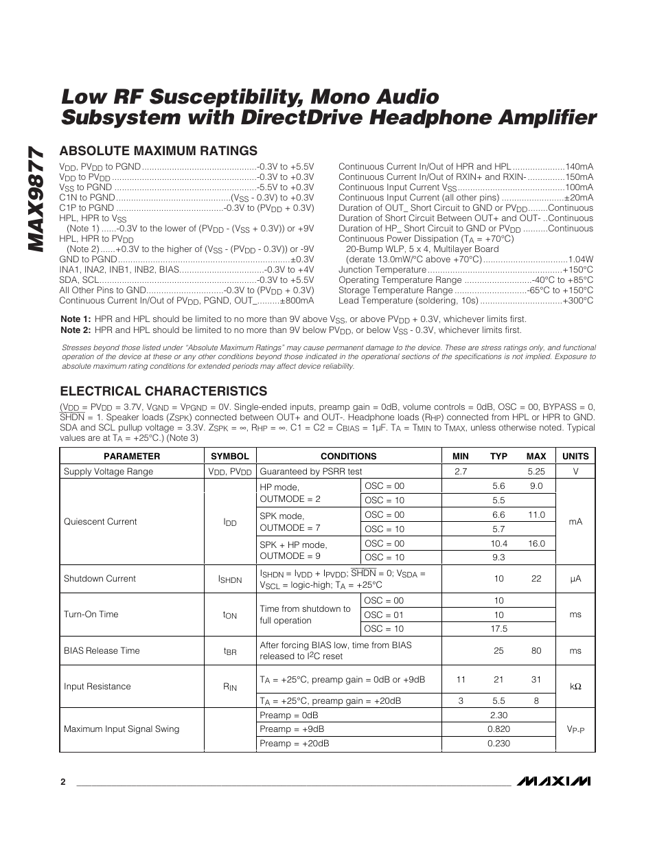 Rainbow Electronics MAX9877 User Manual | Page 2 / 30