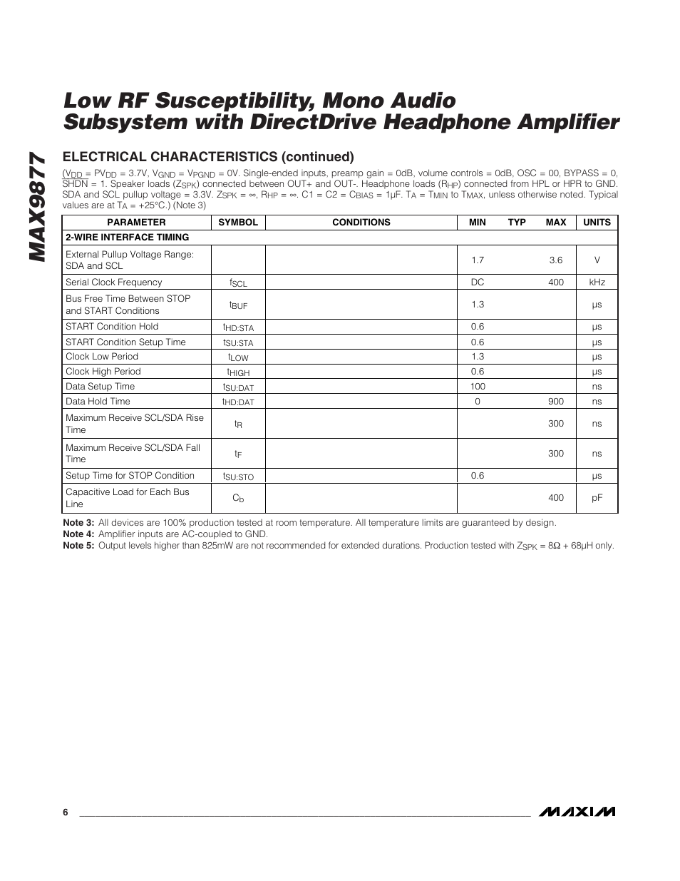 Electrical characteristics (continued) | Rainbow Electronics MAX9877 User Manual | Page 6 / 30