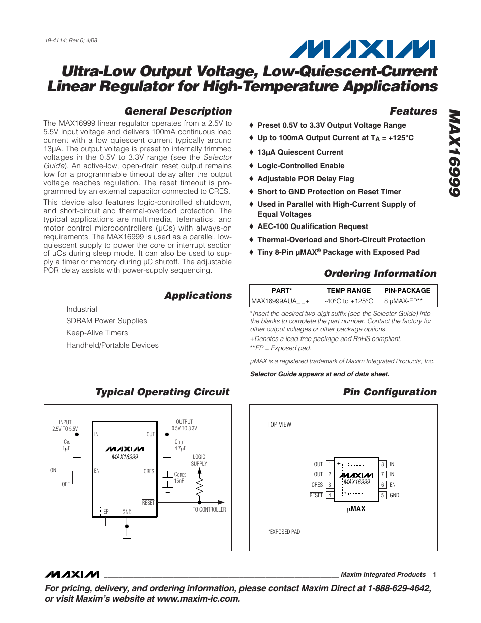 Rainbow Electronics MAX16999 User Manual | 10 pages