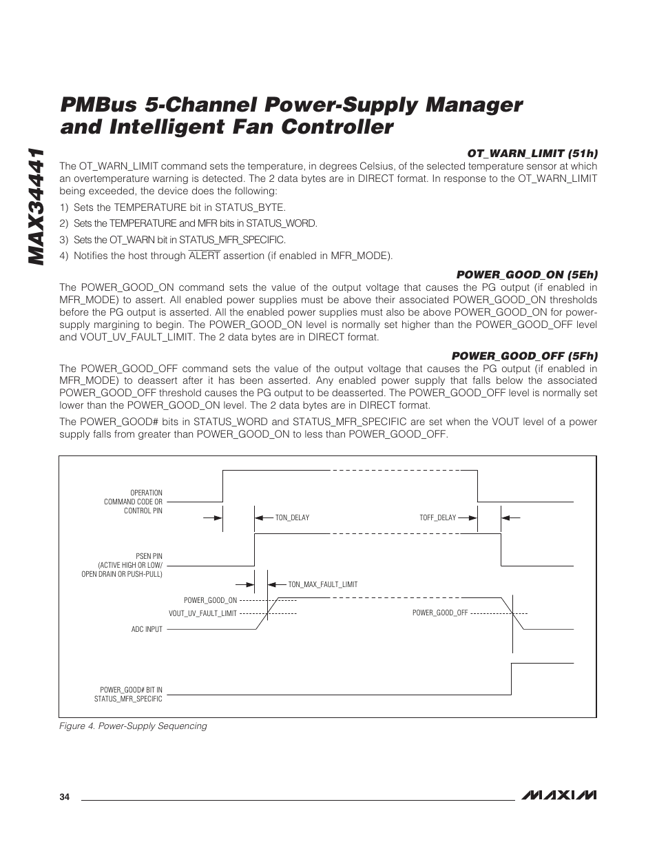 Ot_warn_limit (51h), Power_good_on (5eh), Power_good_off (5fh) | Figure 4. power-supply sequencing | Rainbow Electronics MAX34441 User Manual | Page 34 / 53