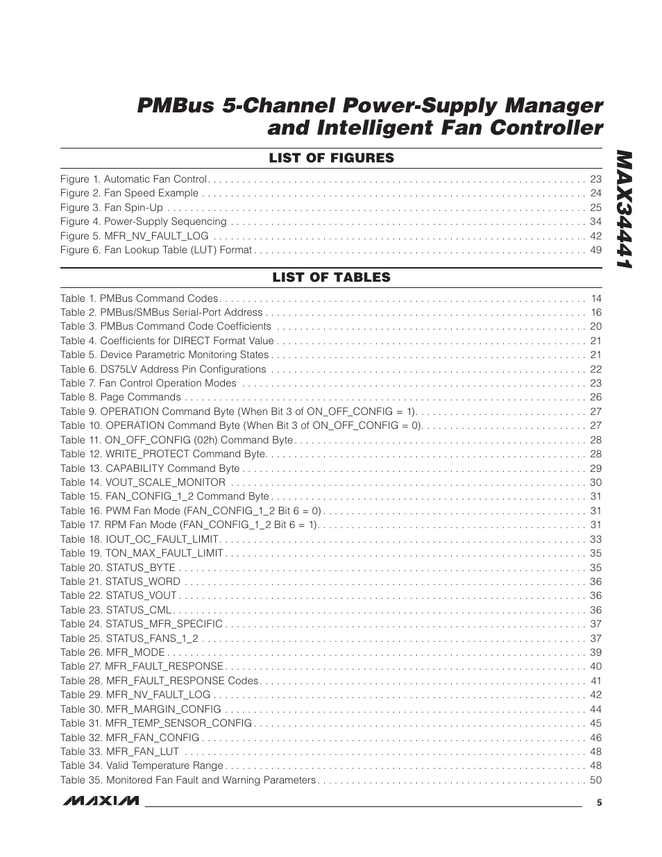 List of figures, List of tables | Rainbow Electronics MAX34441 User Manual | Page 5 / 53