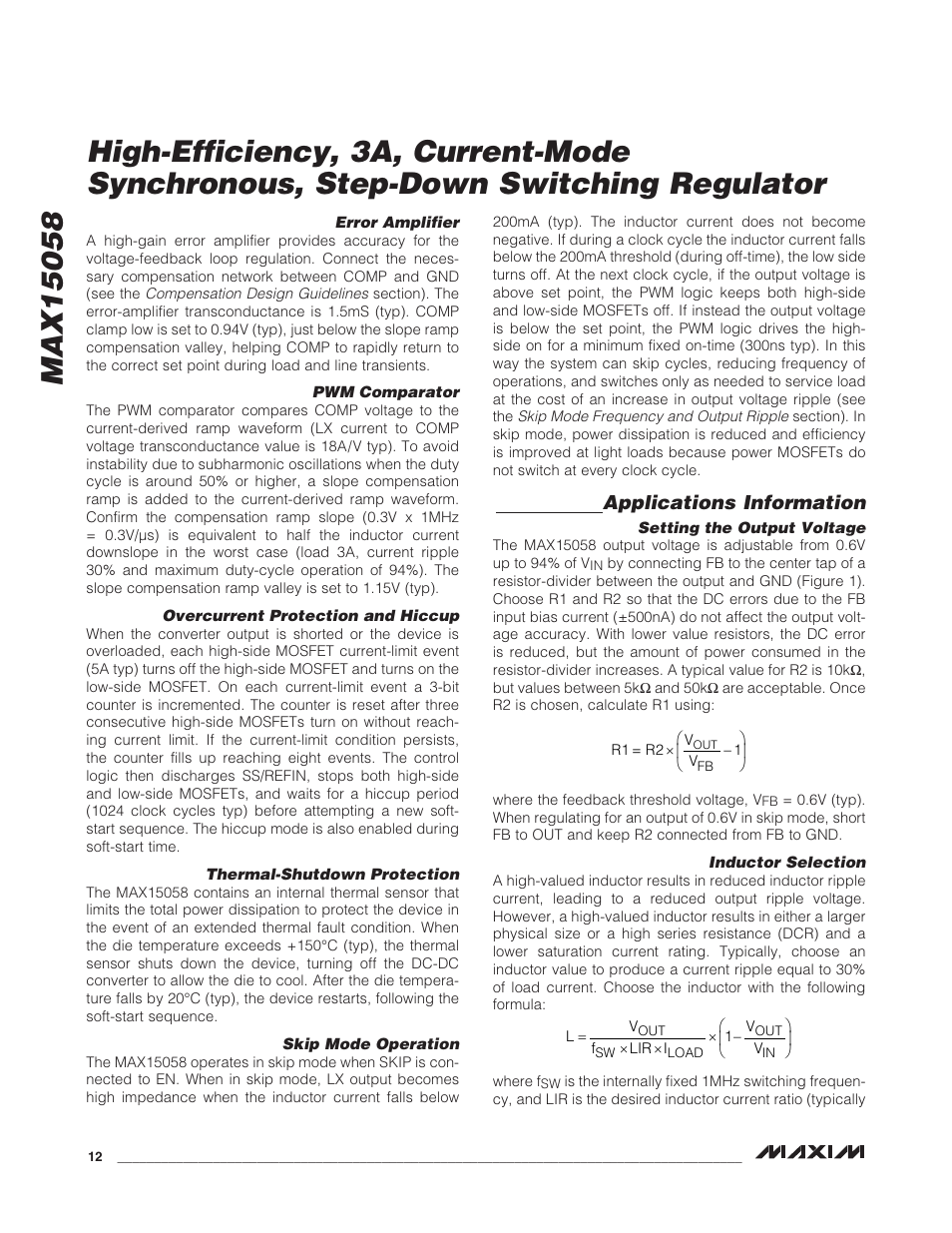 Applications information | Rainbow Electronics MAX15058 User Manual | Page 12 / 21