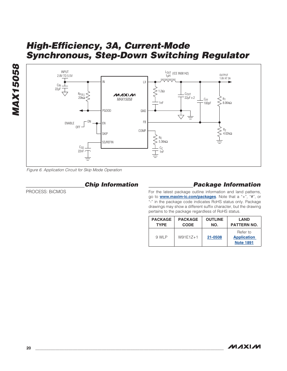 Package information, Chip information | Rainbow Electronics MAX15058 User Manual | Page 20 / 21