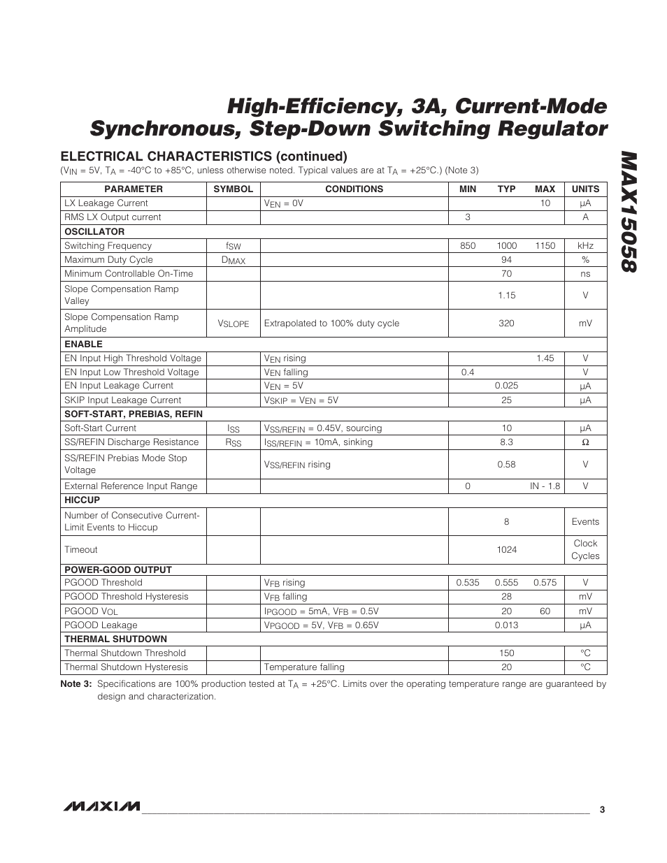Electrical characteristics (continued) | Rainbow Electronics MAX15058 User Manual | Page 3 / 21