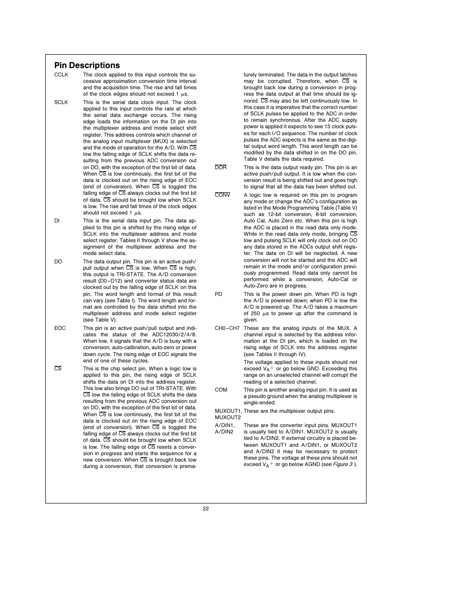 Pin descriptions | Rainbow Electronics ADC12038 User Manual | Page 22 / 42