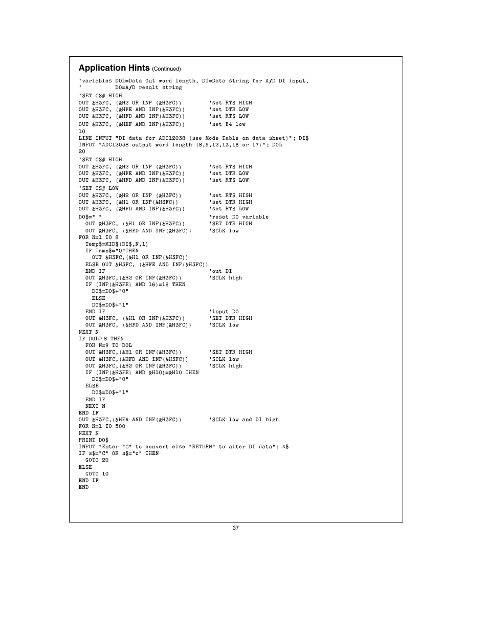 Application hints | Rainbow Electronics ADC12038 User Manual | Page 37 / 42