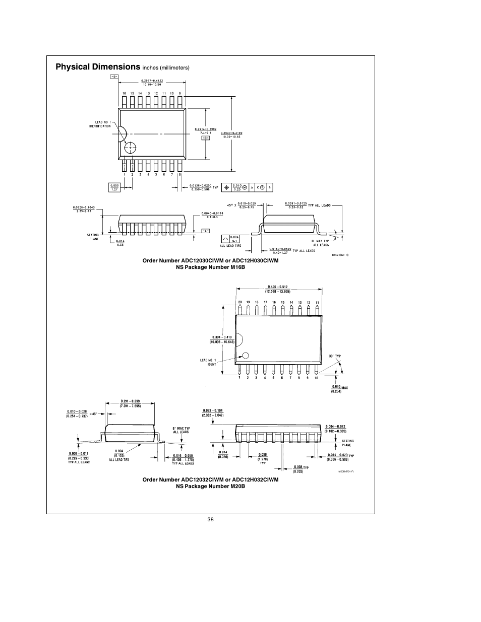 Physical dimensions | Rainbow Electronics ADC12038 User Manual | Page 38 / 42