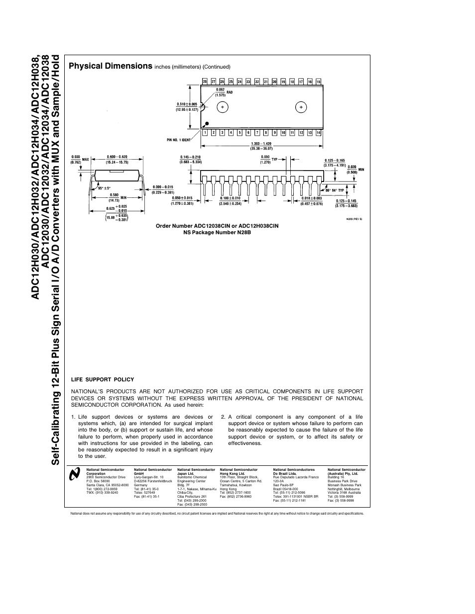 Physical dimensions | Rainbow Electronics ADC12038 User Manual | Page 42 / 42