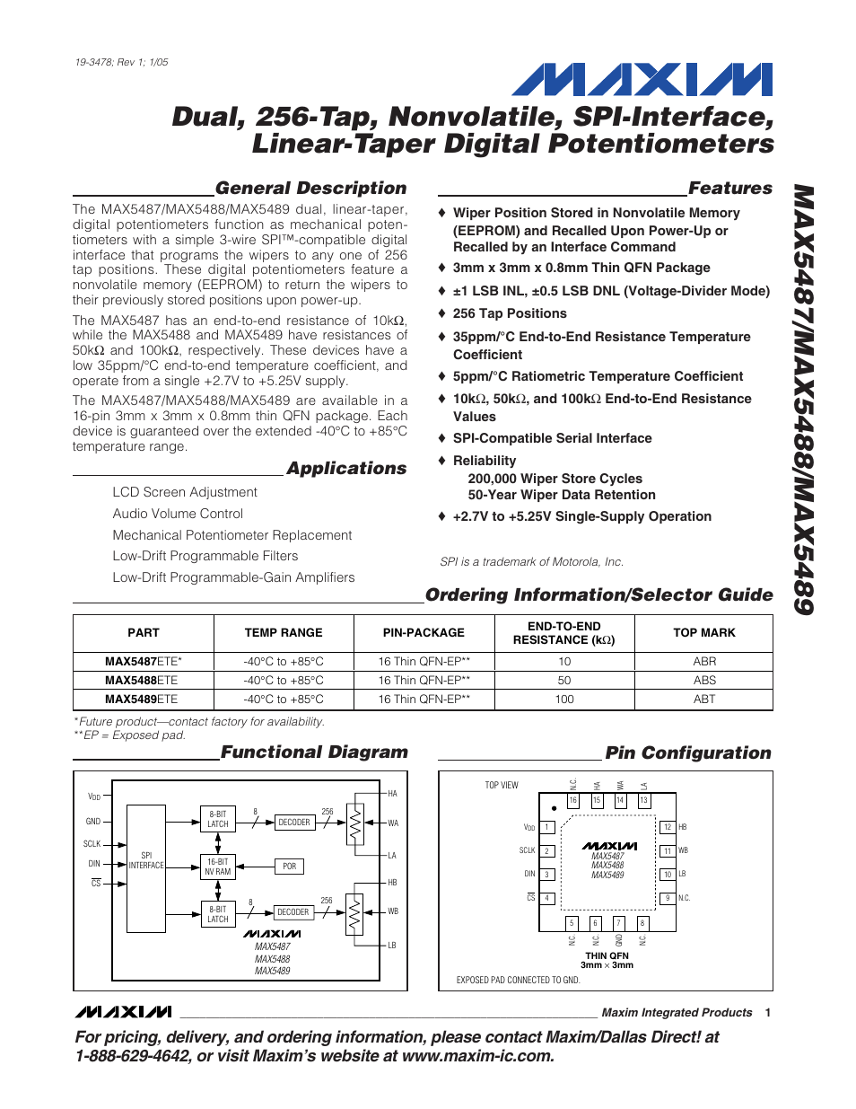 Rainbow Electronics MAX5489 User Manual | 14 pages