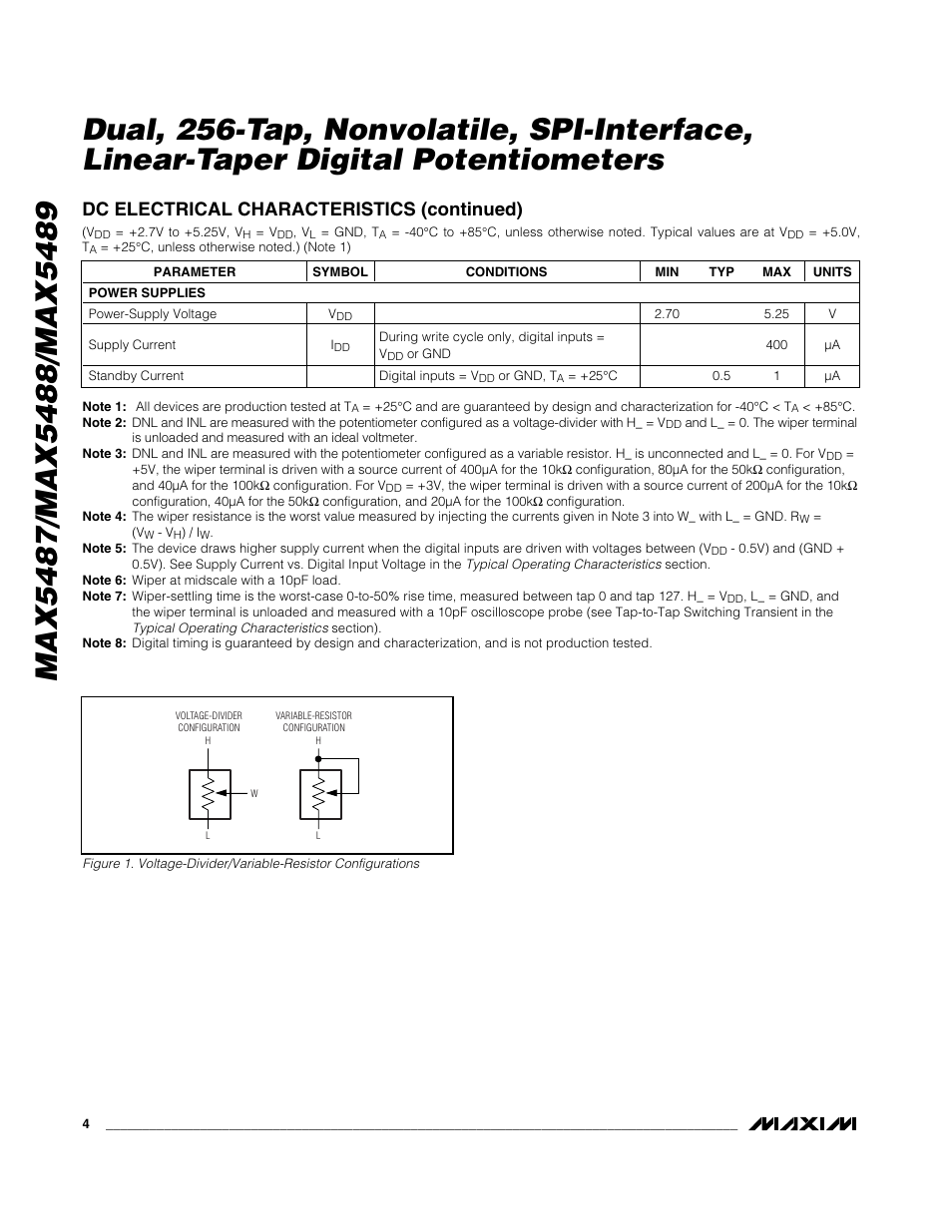 Dc electrical characteristics (continued) | Rainbow Electronics MAX5489 User Manual | Page 4 / 14
