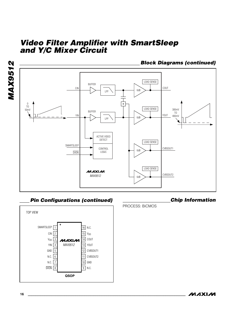 Pin configurations (continued) chip information, Block diagrams (continued) | Rainbow Electronics MAX9512 User Manual | Page 16 / 19