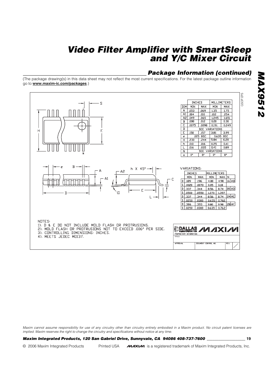 Package information (continued) | Rainbow Electronics MAX9512 User Manual | Page 19 / 19