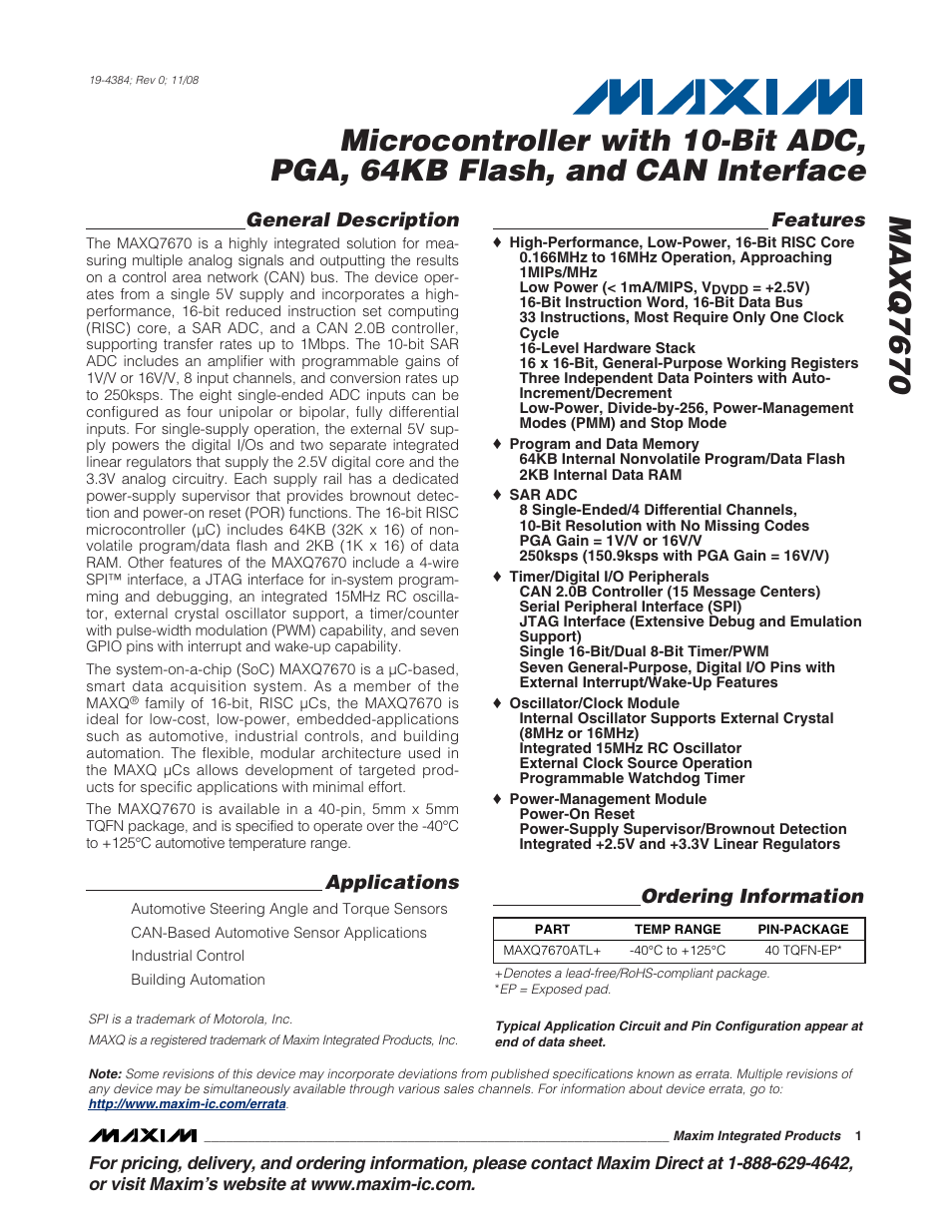 Rainbow Electronics MAXQ7670 User Manual | 37 pages