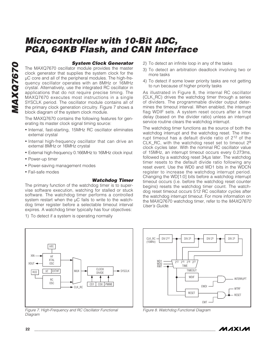 System clock generator, Watchdog timer | Rainbow Electronics MAXQ7670 User Manual | Page 22 / 37