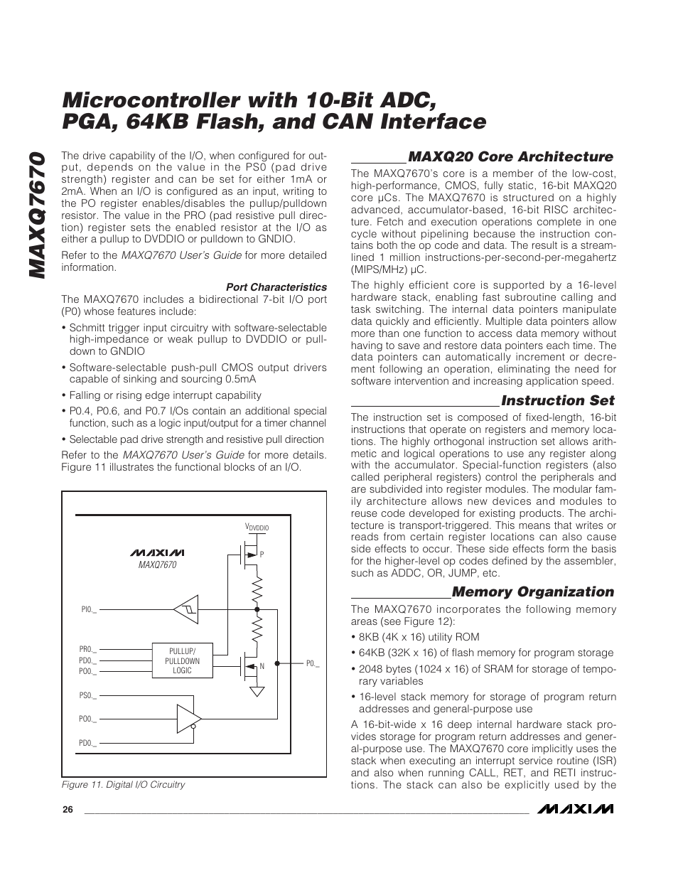 Maxq20 core architecture, Instruction set | Rainbow Electronics MAXQ7670 User Manual | Page 26 / 37