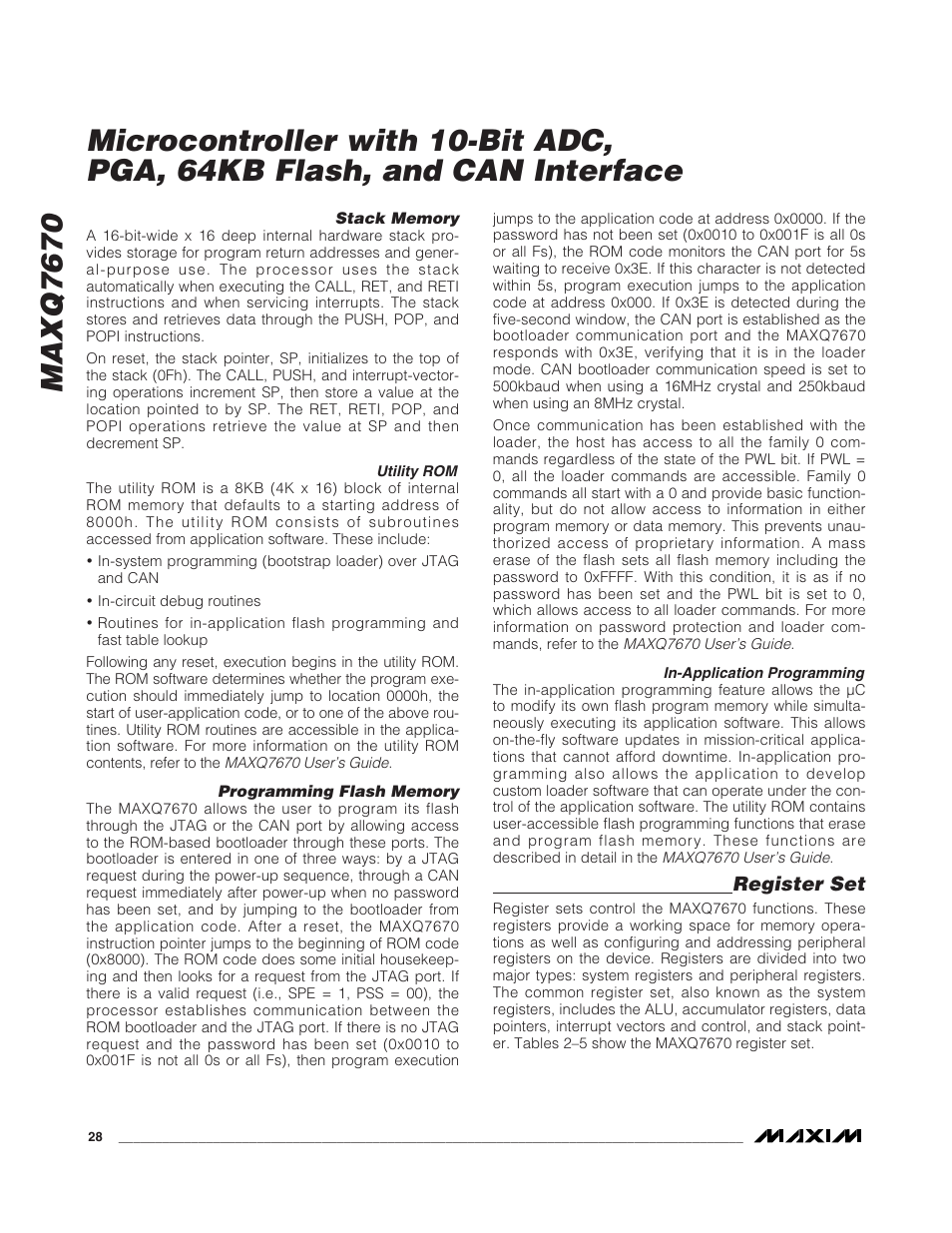 Register set | Rainbow Electronics MAXQ7670 User Manual | Page 28 / 37