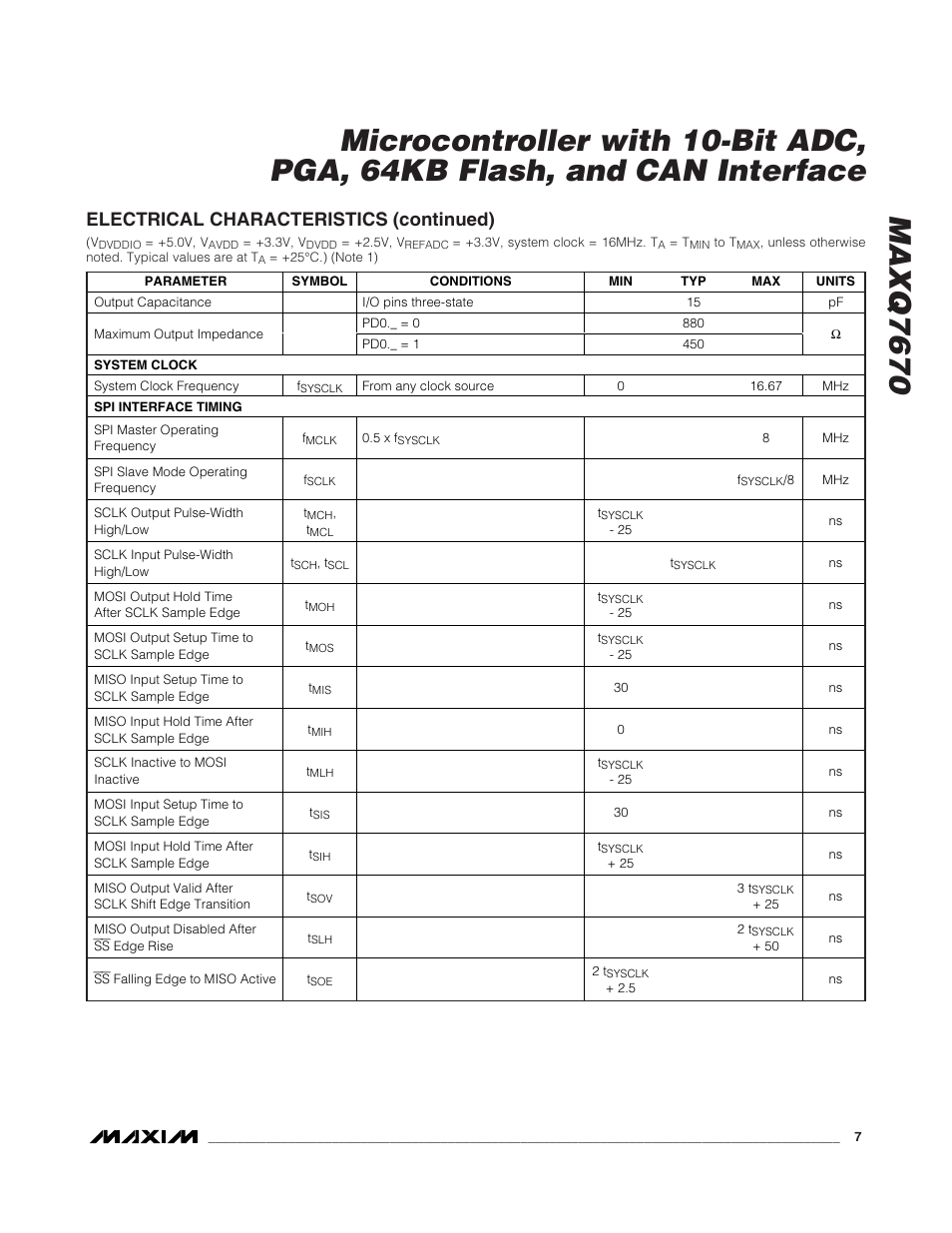 Electrical characteristics (continued) | Rainbow Electronics MAXQ7670 User Manual | Page 7 / 37