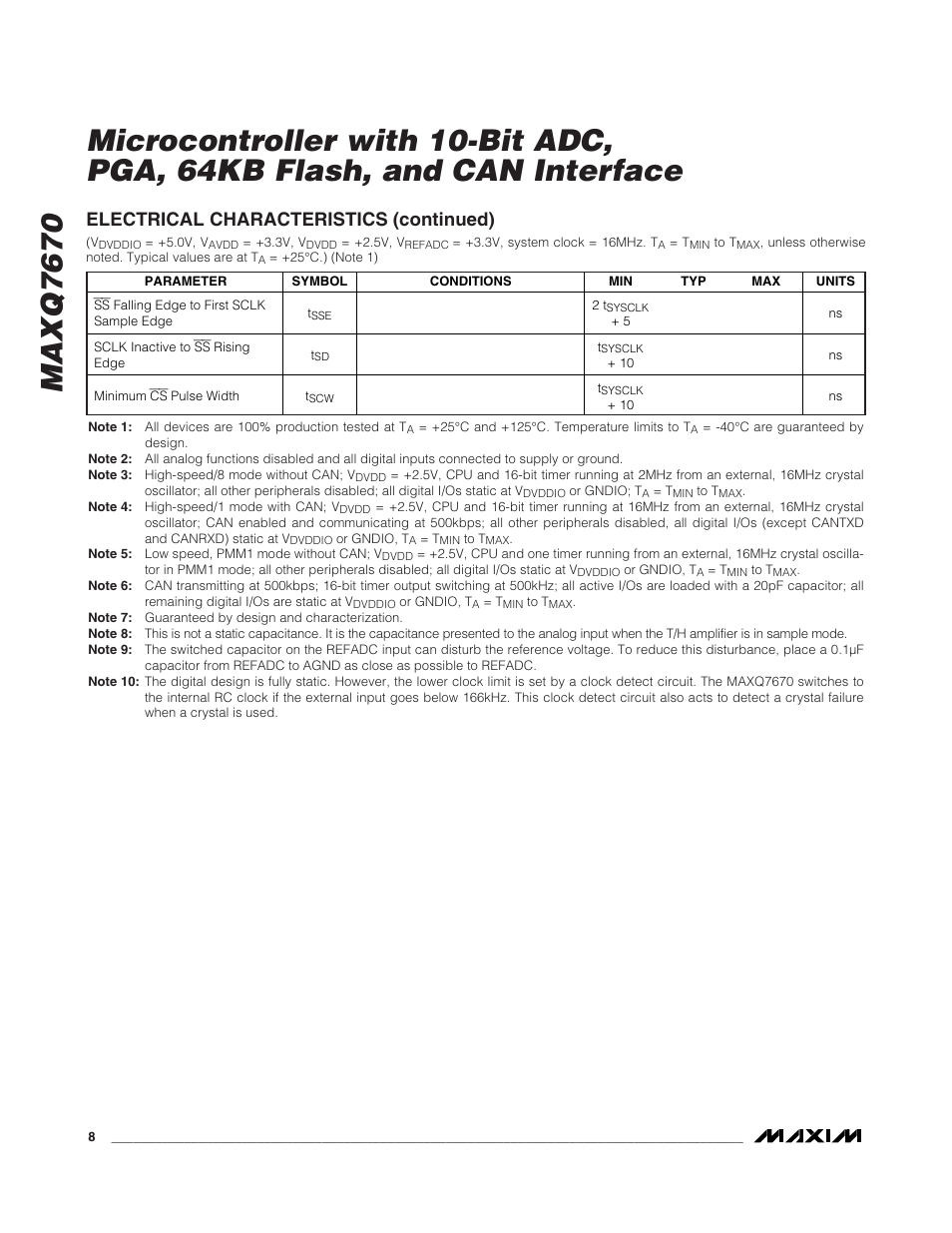 Electrical characteristics (continued) | Rainbow Electronics MAXQ7670 User Manual | Page 8 / 37
