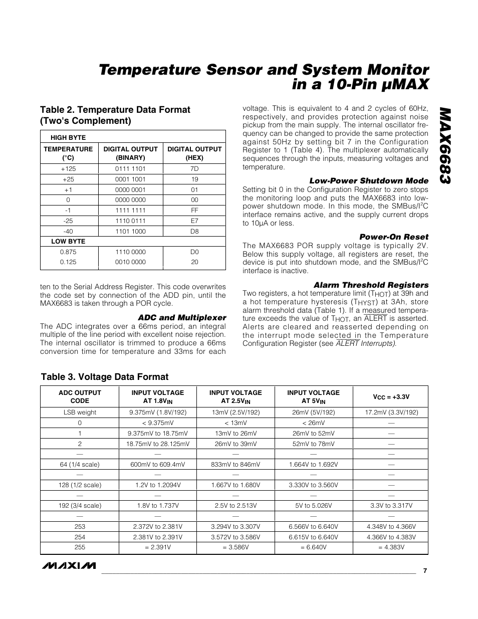 Table 3. voltage data format | Rainbow Electronics MAX6683 User Manual | Page 7 / 14