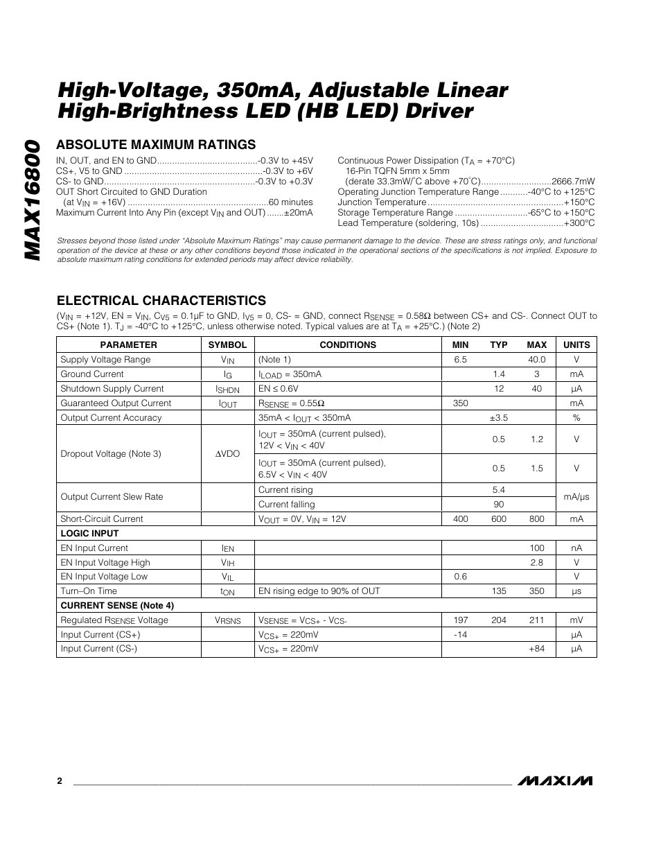 Rainbow Electronics MAX16800 User Manual | Page 2 / 9