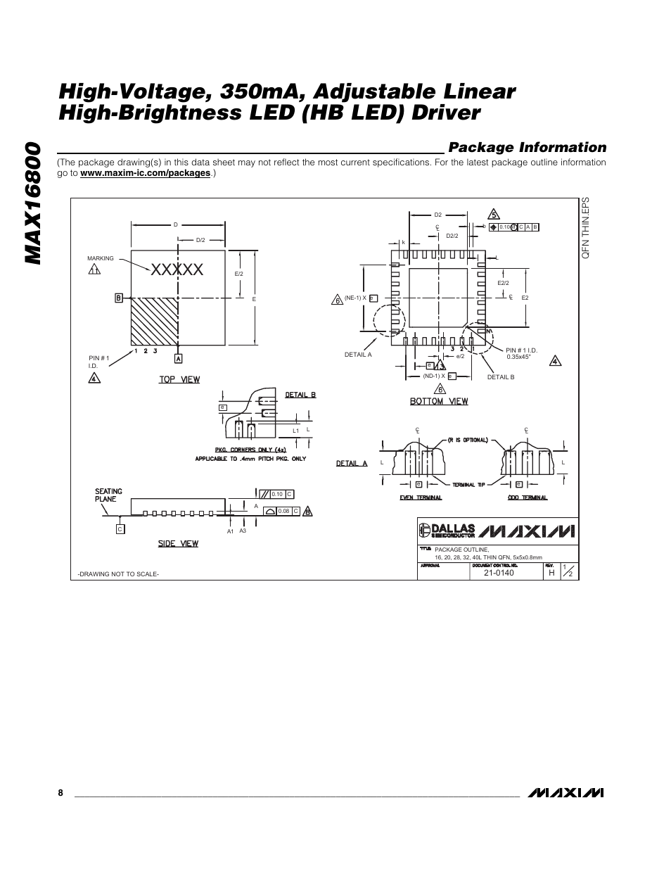 Package information | Rainbow Electronics MAX16800 User Manual | Page 8 / 9
