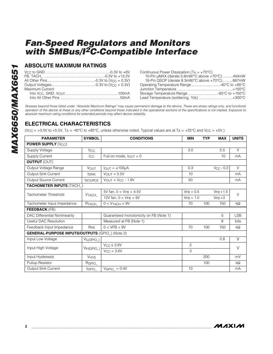 C-compatible interface | Rainbow Electronics MAX6651 User Manual | Page 2 / 25