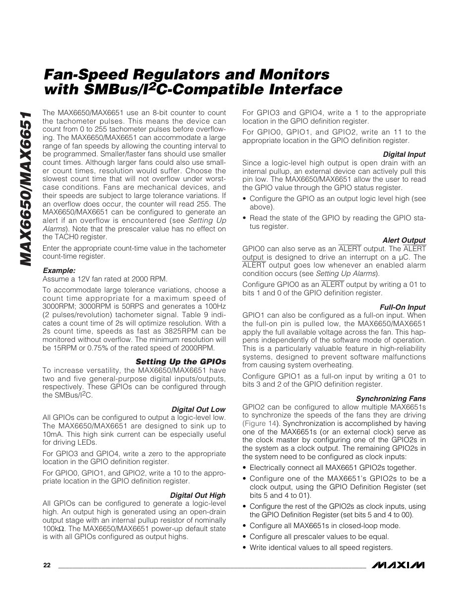 Fan-speed regulators and monitors with smbus/i, C-compatible interface | Rainbow Electronics MAX6651 User Manual | Page 22 / 25