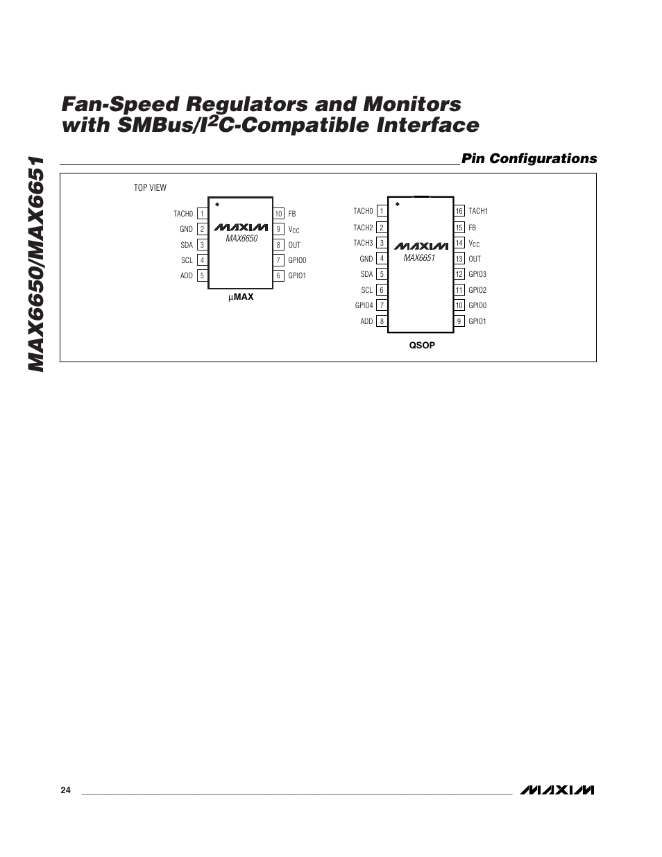 C-compatible interface, Pin configurations | Rainbow Electronics MAX6651 User Manual | Page 24 / 25