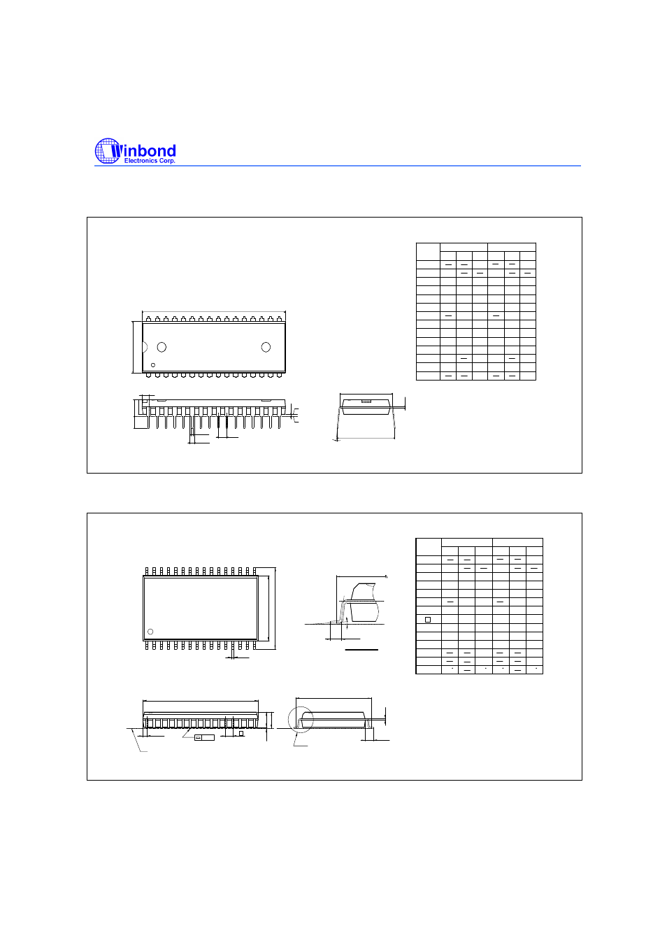 Package dimensions, Pin p-dip, Pin sop wide body | Rainbow Electronics W24100 User Manual | Page 9 / 11