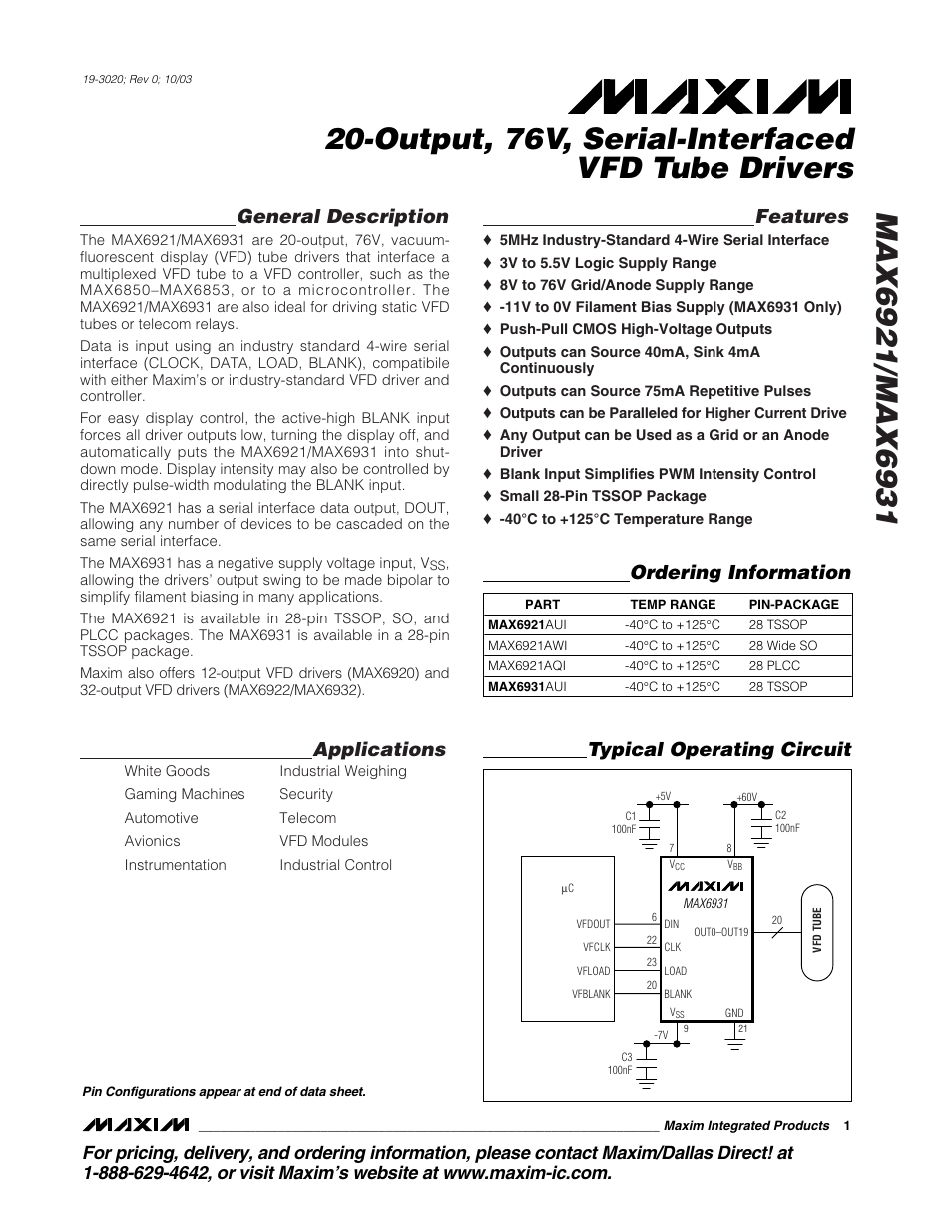 Rainbow Electronics MAX6931 User Manual | 14 pages