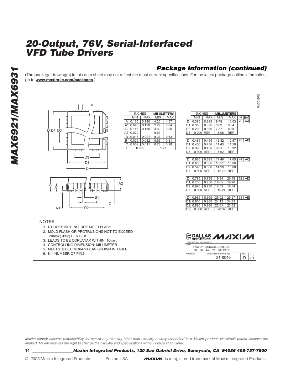 Package information (continued) | Rainbow Electronics MAX6931 User Manual | Page 14 / 14