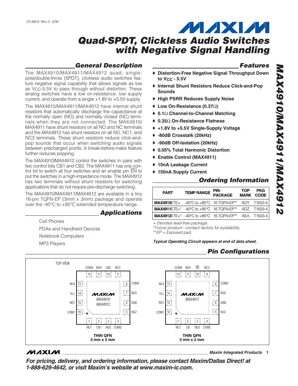 Rainbow Electronics MAX4912 User Manual | 13 pages