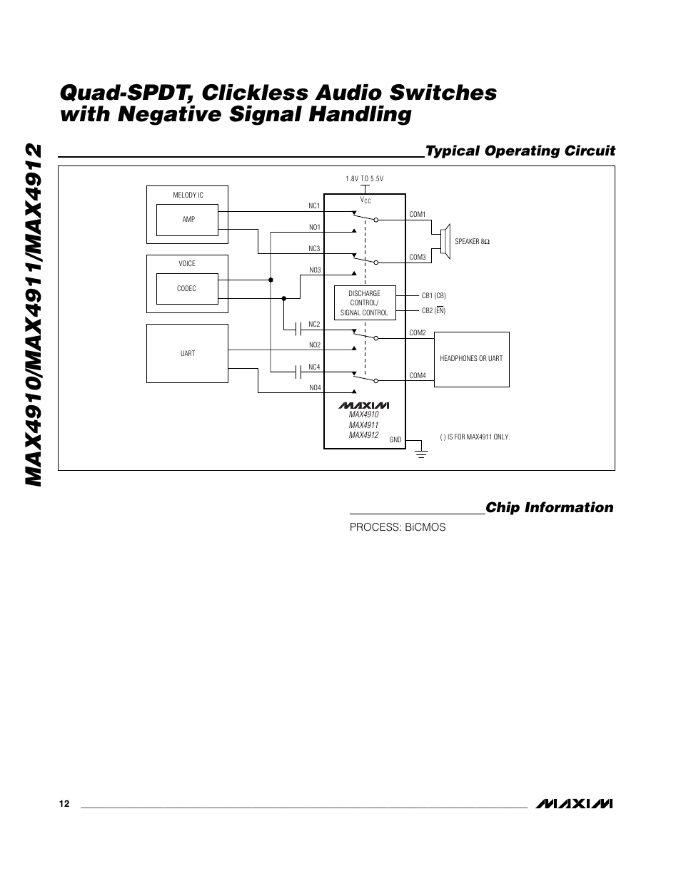 Typical operating circuit chip information | Rainbow Electronics MAX4912 User Manual | Page 12 / 13