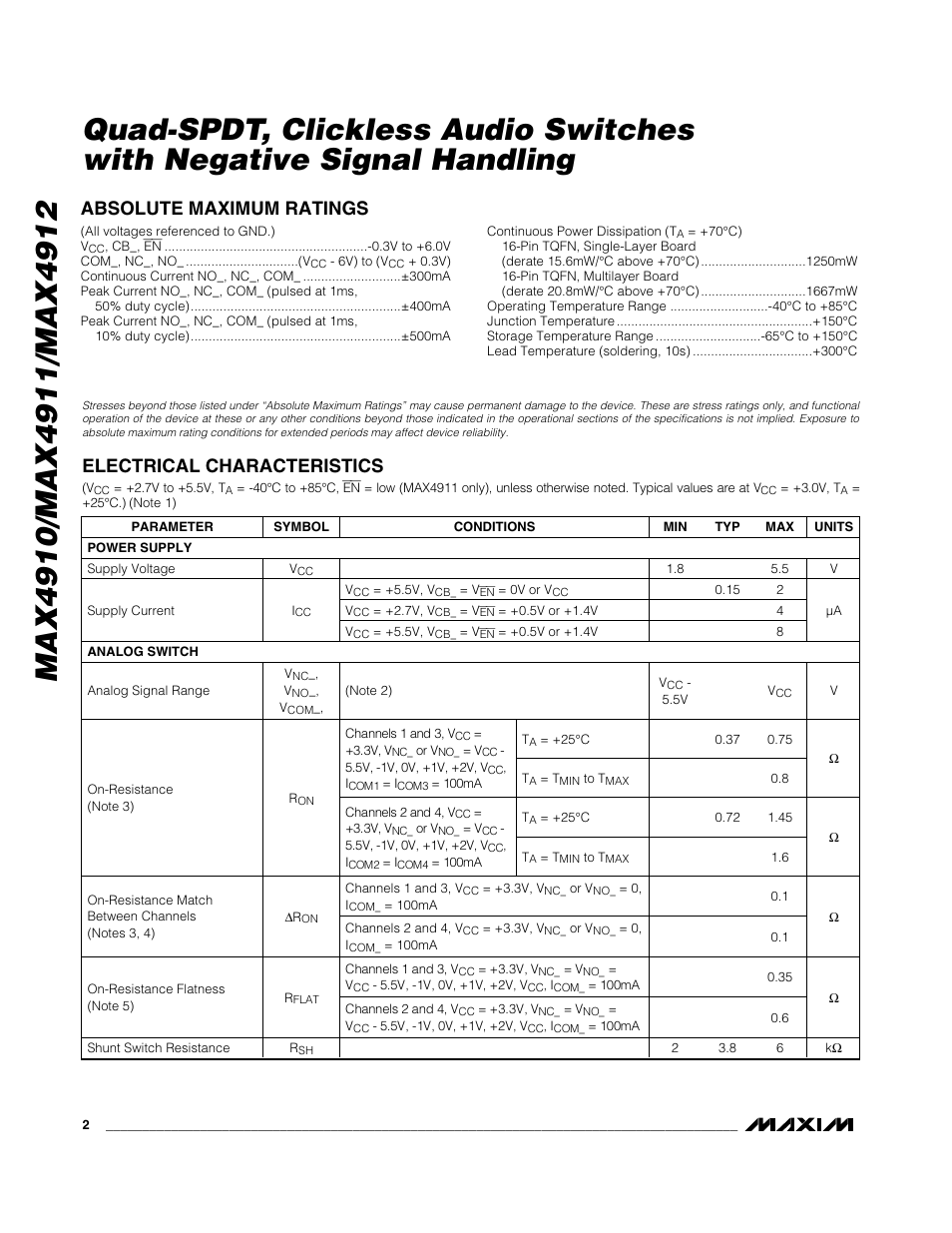 Rainbow Electronics MAX4912 User Manual | Page 2 / 13