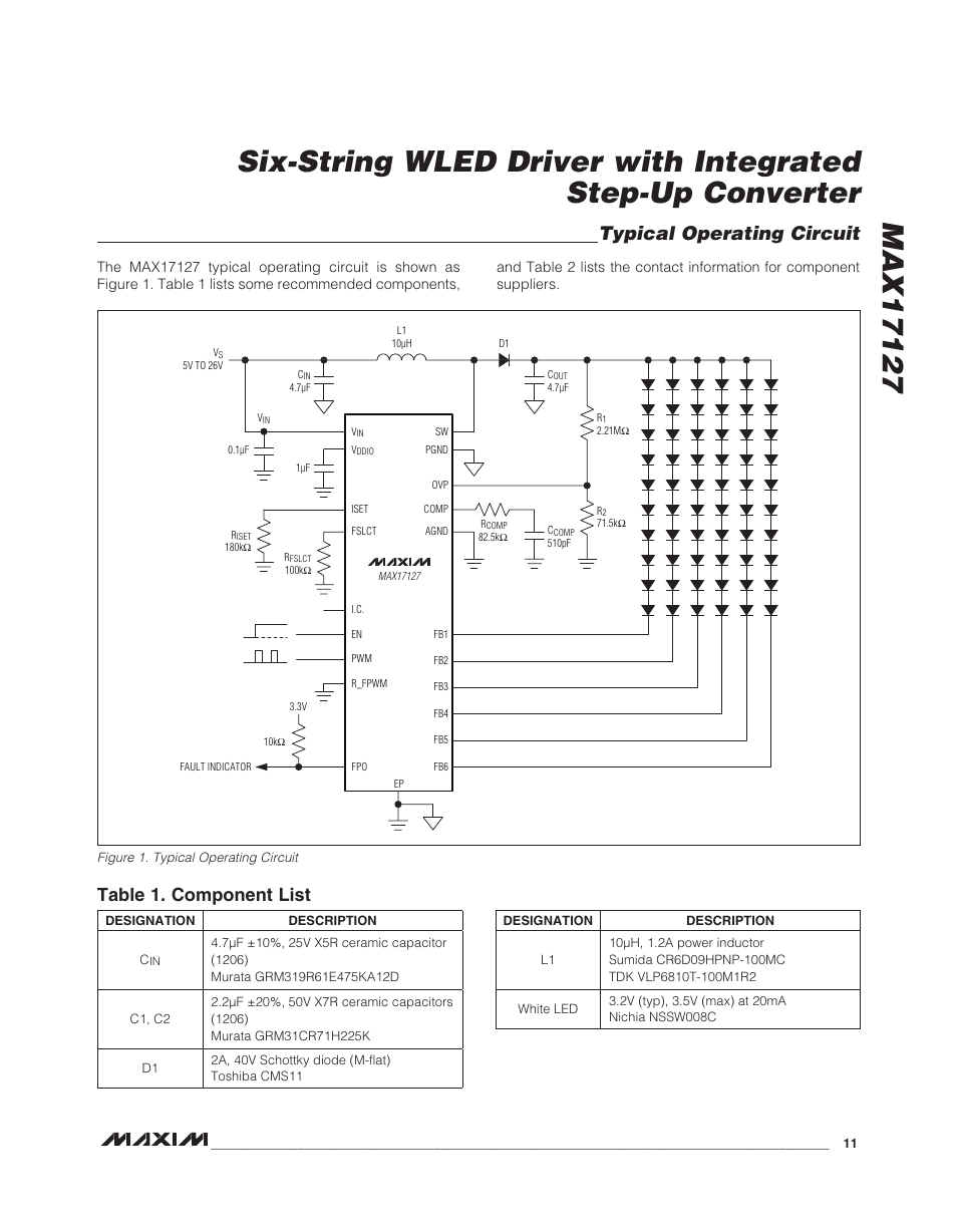 Typical operating circuit table 1. component list | Rainbow Electronics MAX17127 User Manual | Page 11 / 22