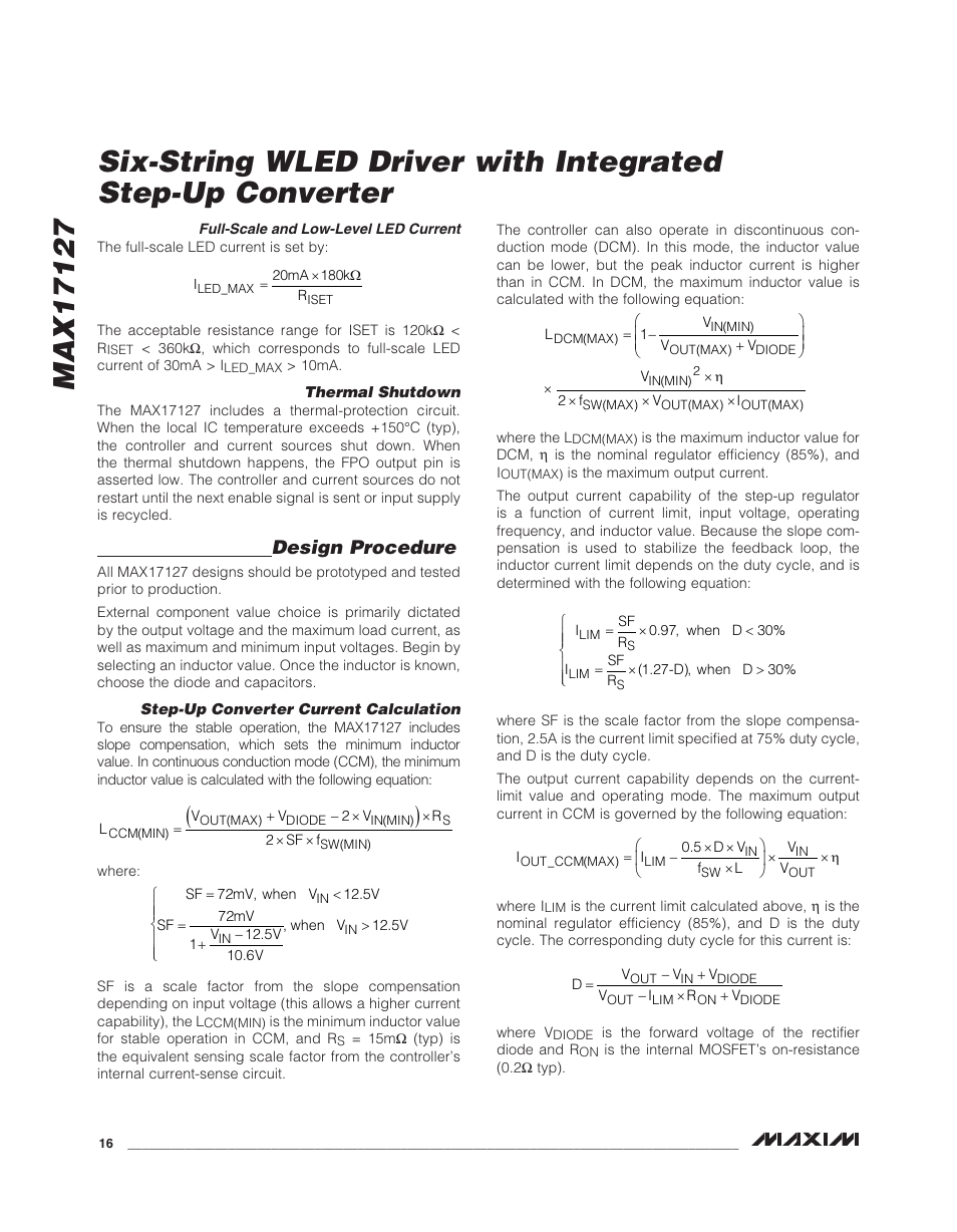 Design procedure | Rainbow Electronics MAX17127 User Manual | Page 16 / 22