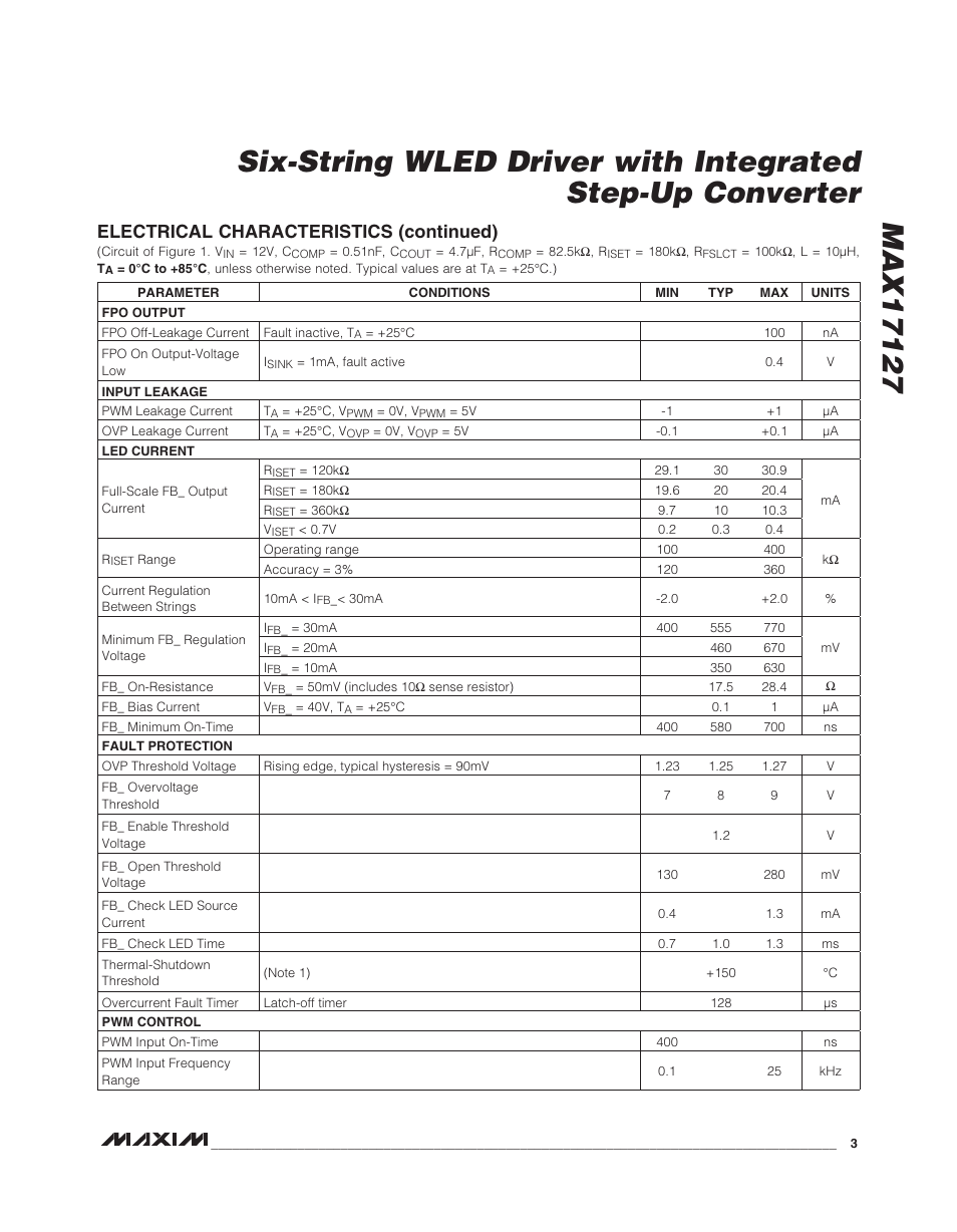 Electrical characteristics (continued) | Rainbow Electronics MAX17127 User Manual | Page 3 / 22