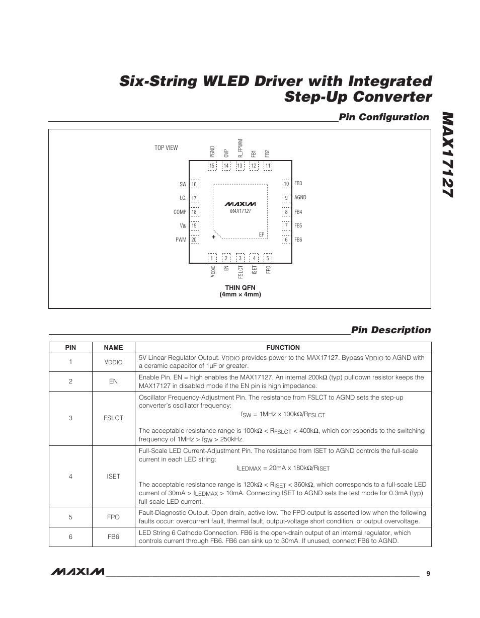 Pin description pin configuration | Rainbow Electronics MAX17127 User Manual | Page 9 / 22